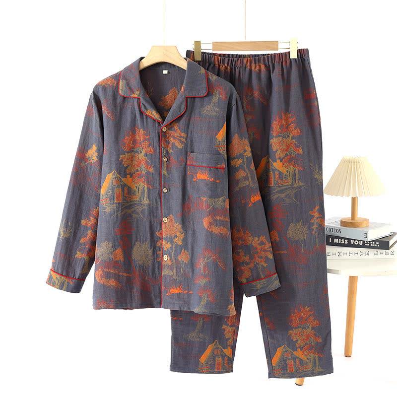 Ownkoti Vintage Tree Jacquard Cotton Loungewear Set for Comfortable Relaxation