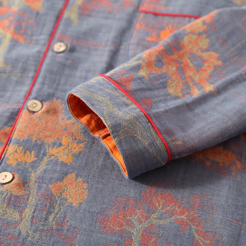 Ownkoti Vintage Tree Jacquard Cotton Loungewear Set for Comfortable Relaxation