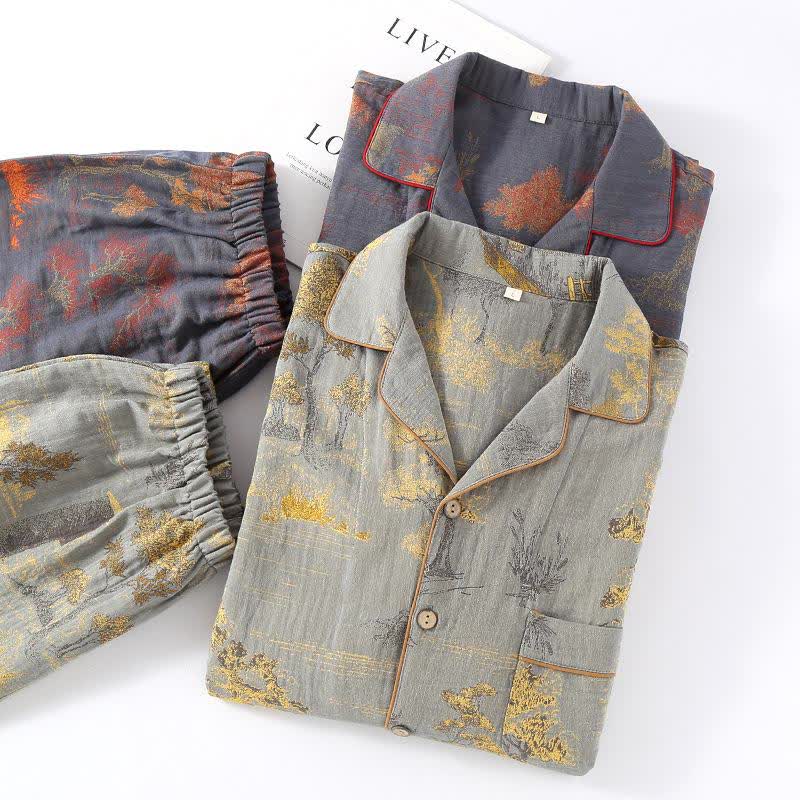 Ownkoti Vintage Tree Jacquard Cotton Loungewear Set for Comfortable Relaxation