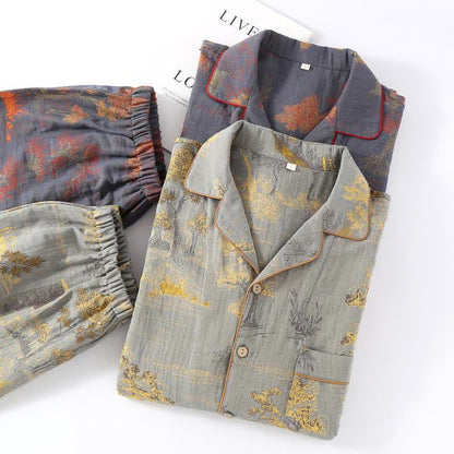 Ownkoti Vintage Tree Jacquard Cotton Loungewear Set for Comfortable Relaxation