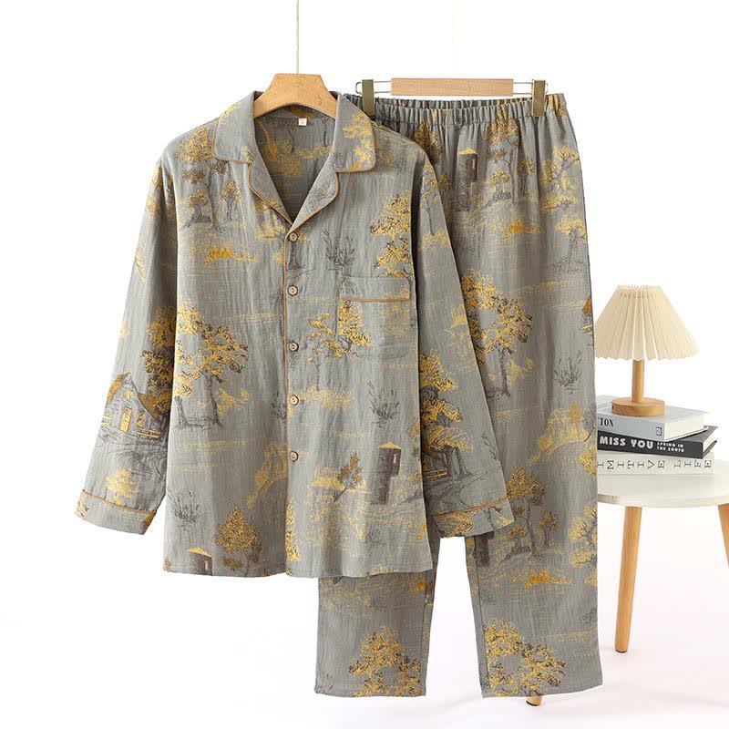 Ownkoti Vintage Tree Jacquard Cotton Loungewear Set for Comfortable Relaxation