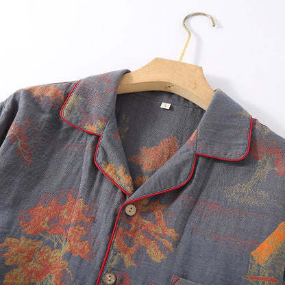 Ownkoti Vintage Tree Jacquard Cotton Loungewear Set for Comfortable Relaxation