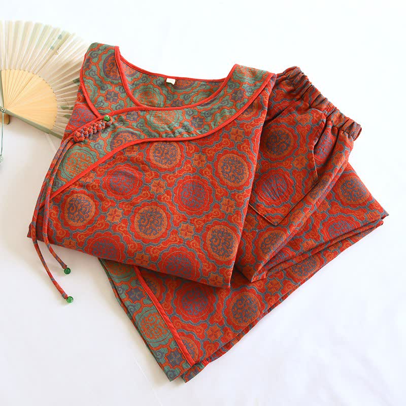 Ownkoti Oriental Retro Tassel Cotton Comfortable Loungewear Set