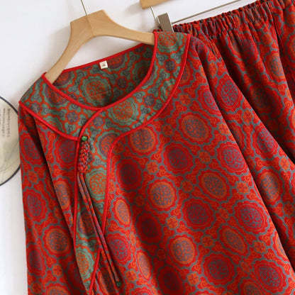 Ownkoti Oriental Retro Tassel Cotton Comfortable Loungewear Set