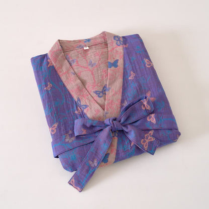 Ownkoti Women's Butterfly Cotton Gauze Kimono Robe for Stylish Comfort