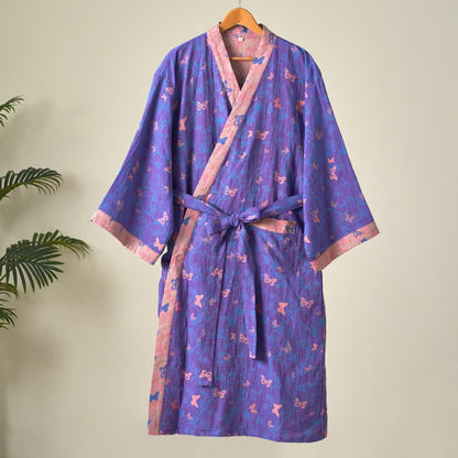Ownkoti Women's Butterfly Cotton Gauze Kimono Robe for Stylish Comfort