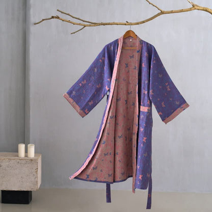Ownkoti Women's Butterfly Cotton Gauze Kimono Robe for Stylish Comfort