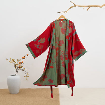 Ownkoti Organic Ginkgo Leaf Kimono Cotton Dress Natural