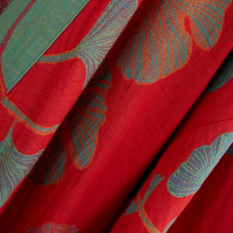 Ownkoti Organic Ginkgo Leaf Kimono Cotton Dress Natural