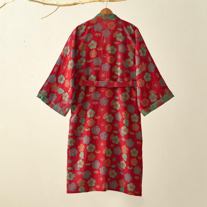 Ownkoti Plum Blossom Cotton Gauze Kimono Robe - Elegant Comfort for Relaxed Style