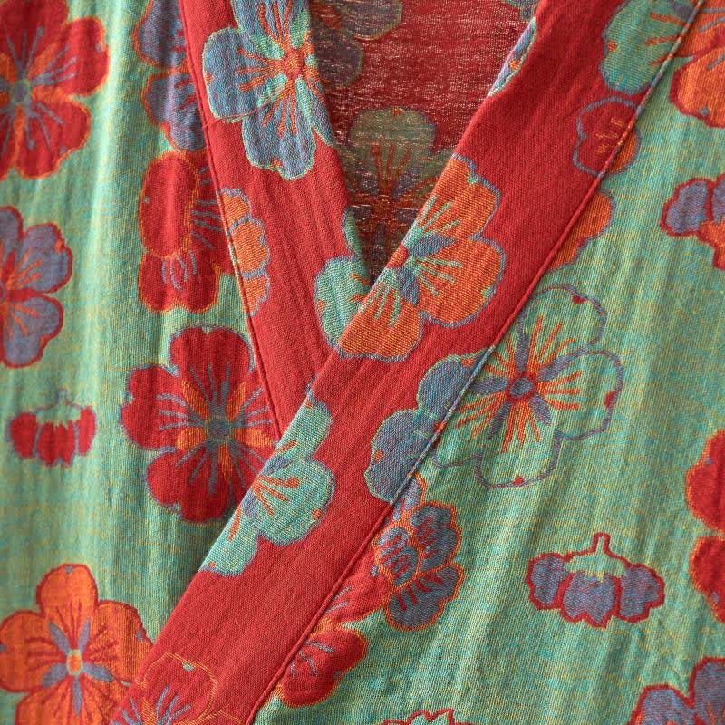Ownkoti Plum Blossom Cotton Gauze Kimono Robe - Elegant Comfort for Relaxed Style