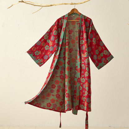 Ownkoti Plum Blossom Cotton Gauze Kimono Robe - Elegant Comfort for Relaxed Style