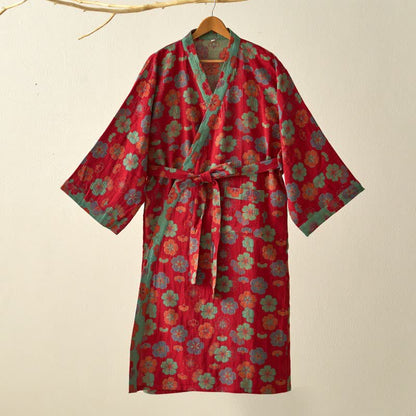 Ownkoti Plum Blossom Cotton Gauze Kimono Robe - Elegant Comfort for Relaxed Style