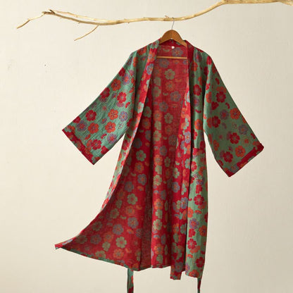 Ownkoti Plum Blossom Cotton Gauze Kimono Robe - Elegant Comfort for Relaxed Style