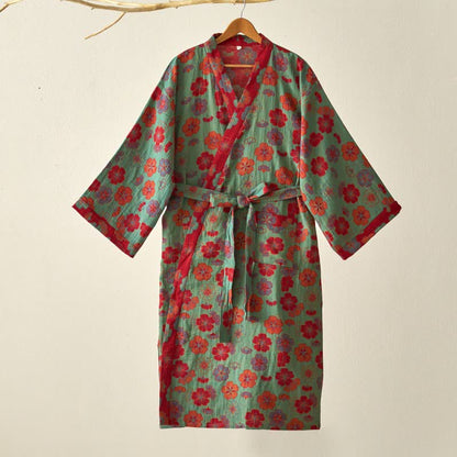 Ownkoti Plum Blossom Cotton Gauze Kimono Robe - Elegant Comfort for Relaxed Style