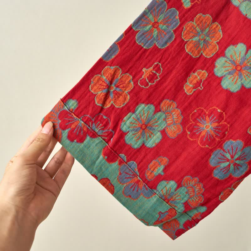 Ownkoti Plum Blossom Cotton Gauze Kimono Robe - Elegant Comfort for Relaxed Style