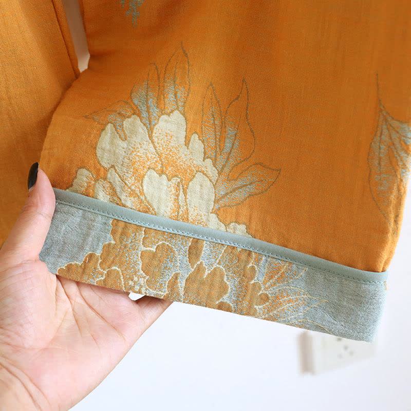 Ownkoti Oriental Style Peony Cotton Pajama Set for Women