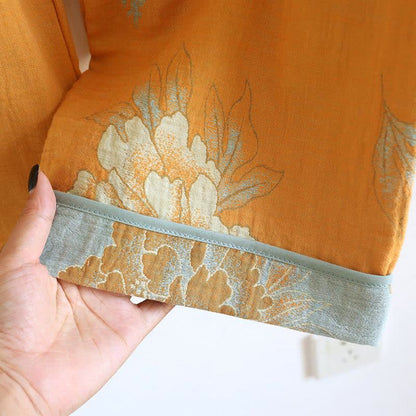 Ownkoti Oriental Style Peony Cotton Pajama Set for Women