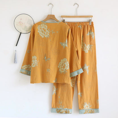 Ownkoti Oriental Style Peony Cotton Pajama Set for Women