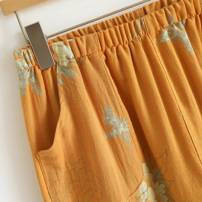 Ownkoti Oriental Style Peony Cotton Pajama Set for Women