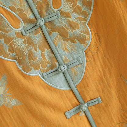 Ownkoti Oriental Style Peony Cotton Pajama Set for Women