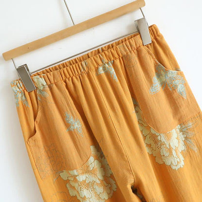 Ownkoti Oriental Style Peony Cotton Pajama Set for Women