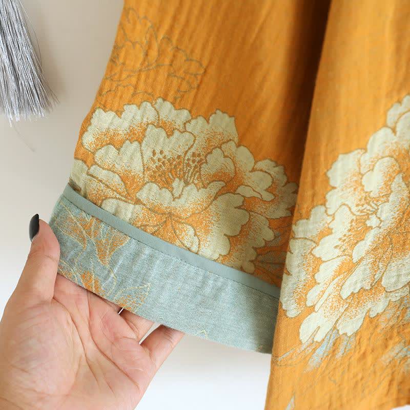 Ownkoti Oriental Style Peony Cotton Pajama Set for Women