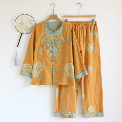 Ownkoti Oriental Style Peony Cotton Pajama Set for Women