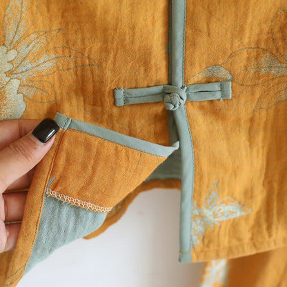 Ownkoti Oriental Style Peony Cotton Pajama Set for Women