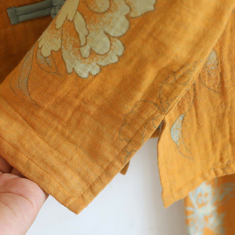 Ownkoti Oriental Style Peony Cotton Pajama Set for Women