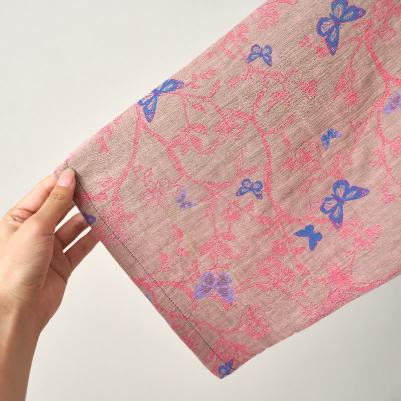 Ownkoti Fragrant Butterfly Cotton Gauze Kimono Loungewear Set