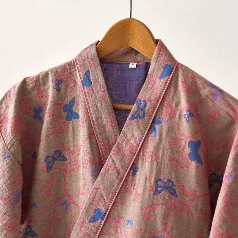 Ownkoti Fragrant Butterfly Cotton Gauze Kimono Loungewear Set