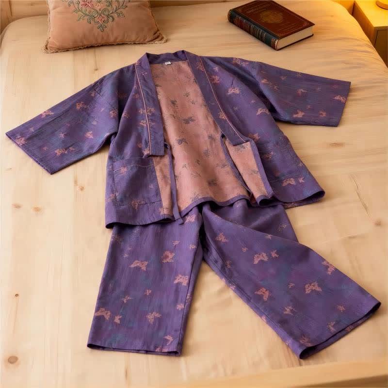 Ownkoti Fragrant Butterfly Cotton Gauze Kimono Loungewear Set