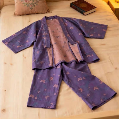 Ownkoti Fragrant Butterfly Cotton Gauze Kimono Loungewear Set