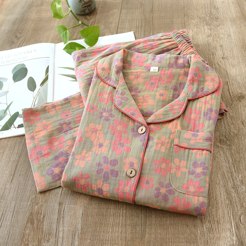 Ownkoti Cotton Gauze Pajama Set with Long Sleeve Design for Optimal Comfort