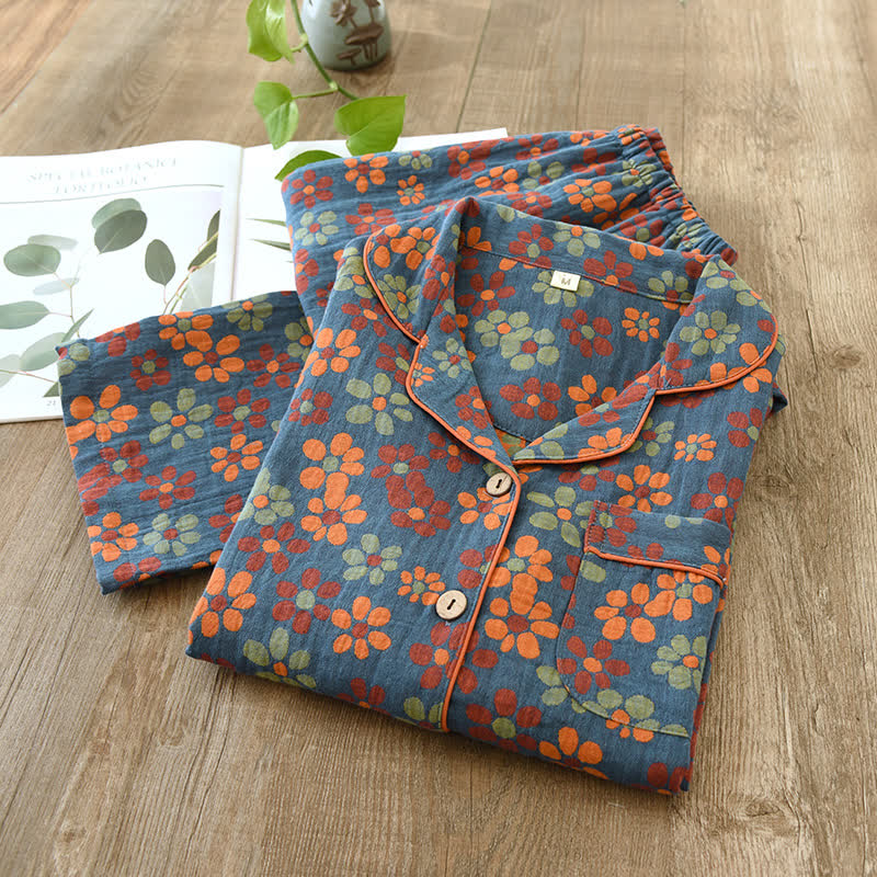 Ownkoti Cotton Gauze Pajama Set with Long Sleeve Design for Optimal Comfort