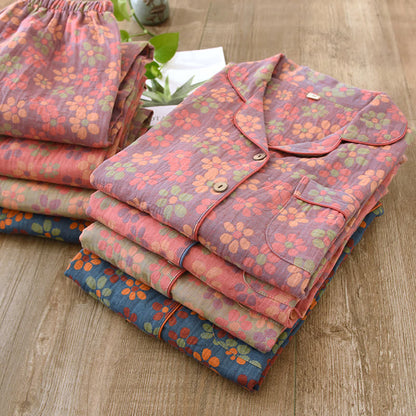 Ownkoti Cotton Gauze Pajama Set with Long Sleeve Design for Optimal Comfort