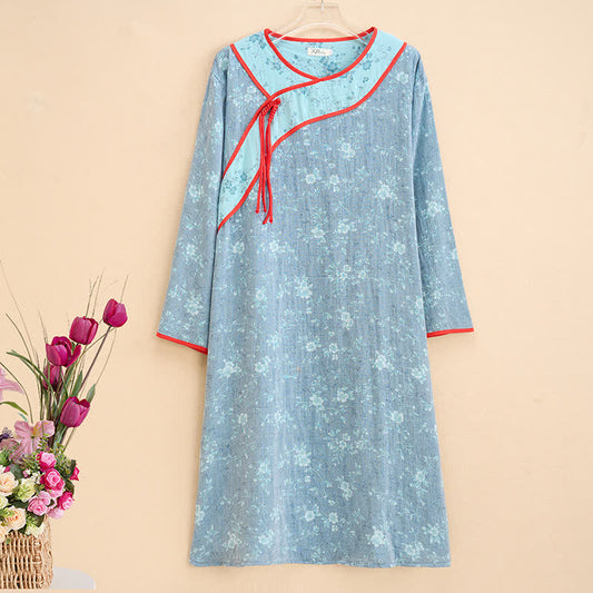 Ownkoti Plus Size Elegant Floral Cotton Gauze Nightdress for Comfortable Sleep