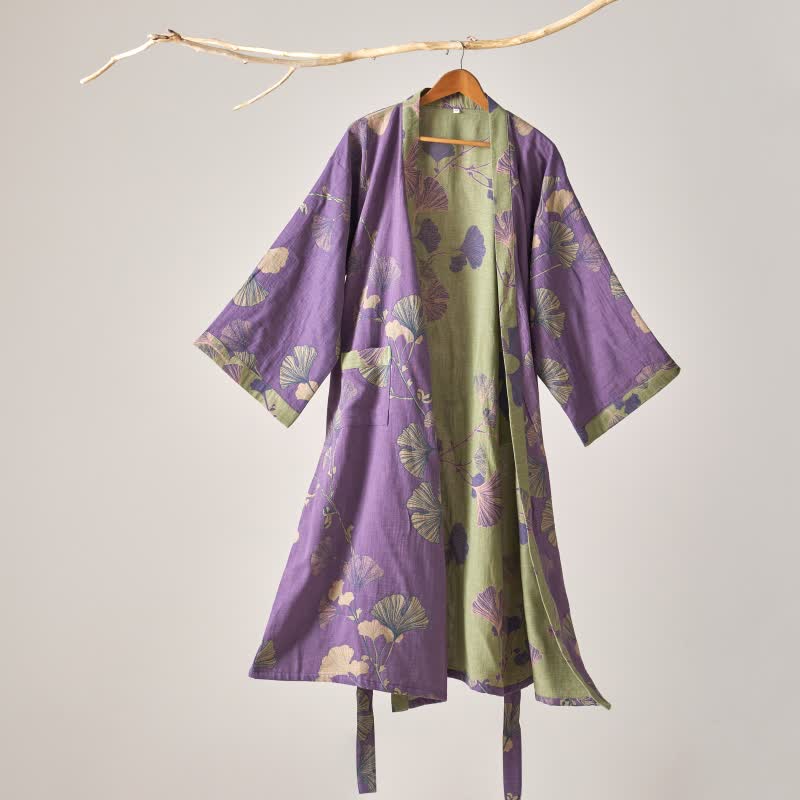 Ownkoti Cotton Gauze Ginkgo Kimono Bathrobe for Maximum Comfort