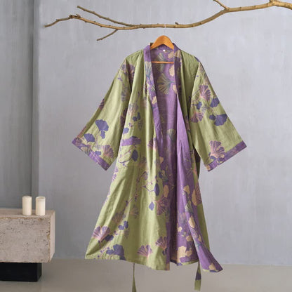 Ownkoti Cotton Gauze Ginkgo Kimono Bathrobe for Maximum Comfort