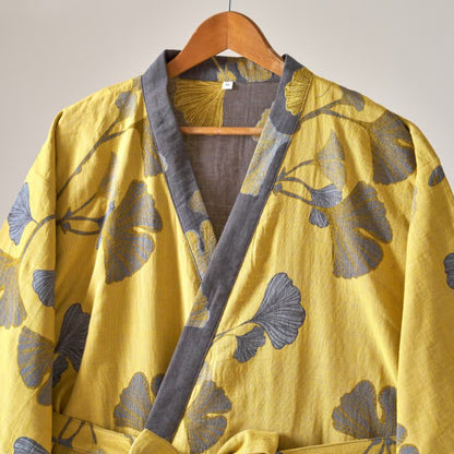 Ownkoti Cotton Gauze Ginkgo Kimono Bathrobe for Maximum Comfort