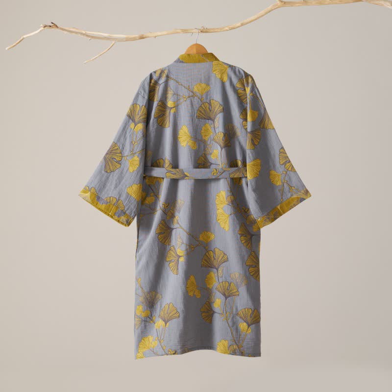 Ownkoti Cotton Gauze Ginkgo Kimono Bathrobe for Maximum Comfort