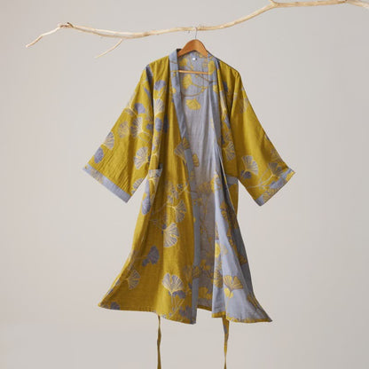 Ownkoti Cotton Gauze Ginkgo Kimono Bathrobe for Maximum Comfort