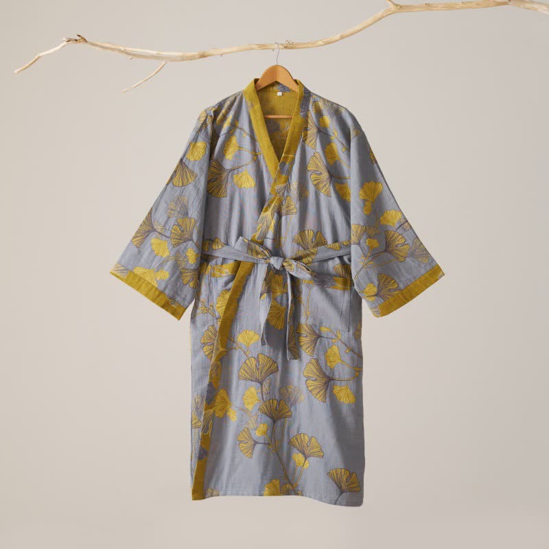 Ownkoti Cotton Gauze Ginkgo Kimono Bathrobe for Maximum Comfort