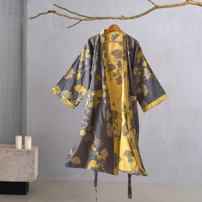 Ownkoti Cotton Gauze Ginkgo Kimono Bathrobe for Maximum Comfort