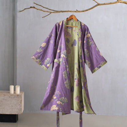 Ownkoti Cotton Gauze Ginkgo Kimono Bathrobe for Maximum Comfort