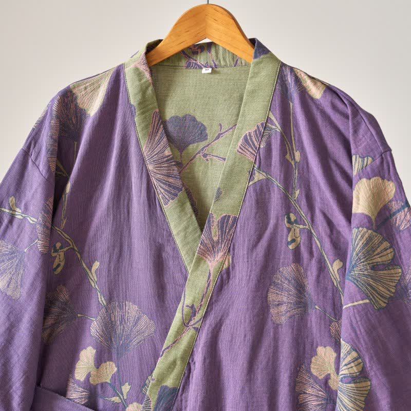 Ownkoti Cotton Gauze Ginkgo Kimono Bathrobe for Maximum Comfort