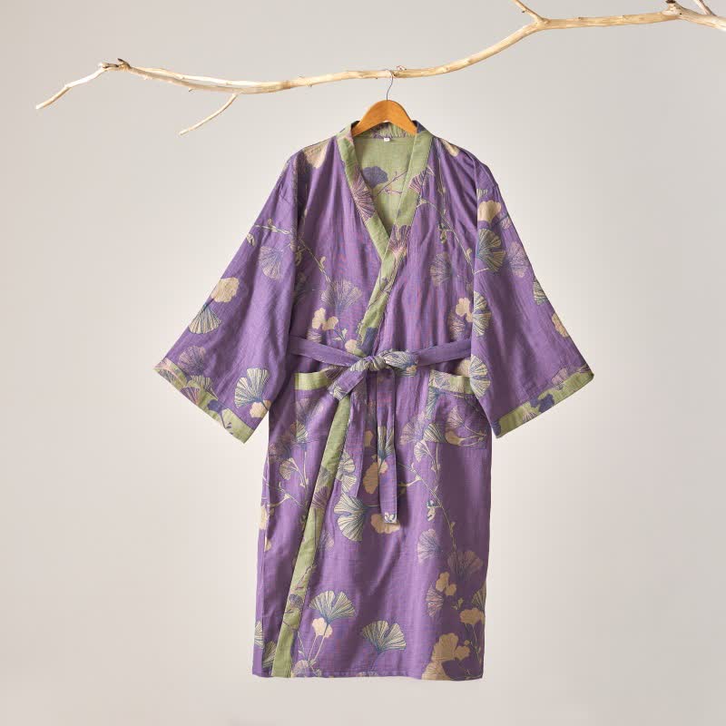 Ownkoti Cotton Gauze Ginkgo Kimono Bathrobe for Maximum Comfort