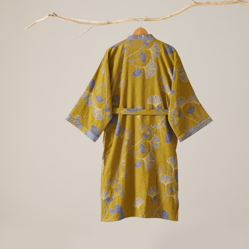 Ownkoti Cotton Gauze Ginkgo Kimono Bathrobe for Maximum Comfort