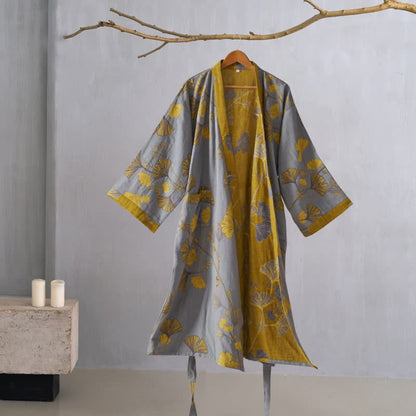 Ownkoti Cotton Gauze Ginkgo Kimono Bathrobe for Maximum Comfort